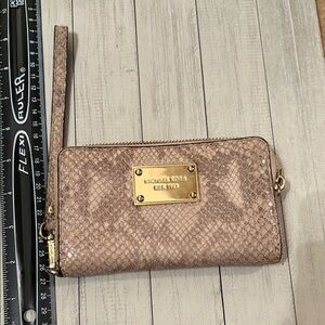 Michael Kors Brown Snakeskin Wristlet Clutch
